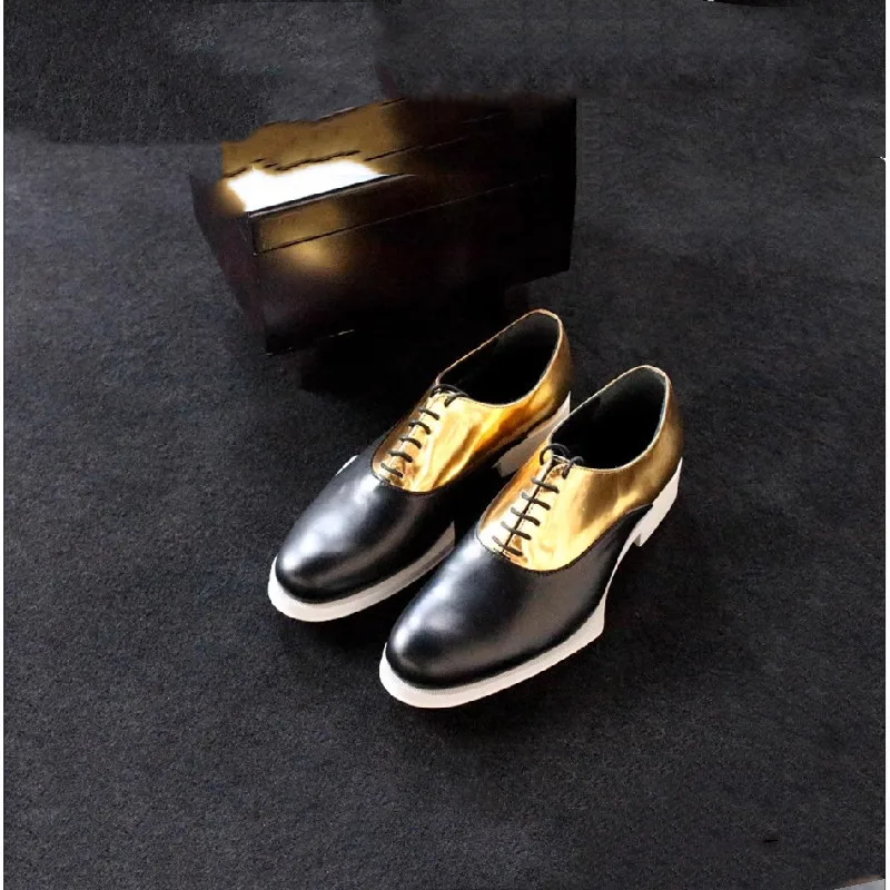 Spring/Summer New Shaped Sole Contrast Lacing Oxford Leather Shoes Formal Banquet Large and Small Square Heel Elevated Men Shoes