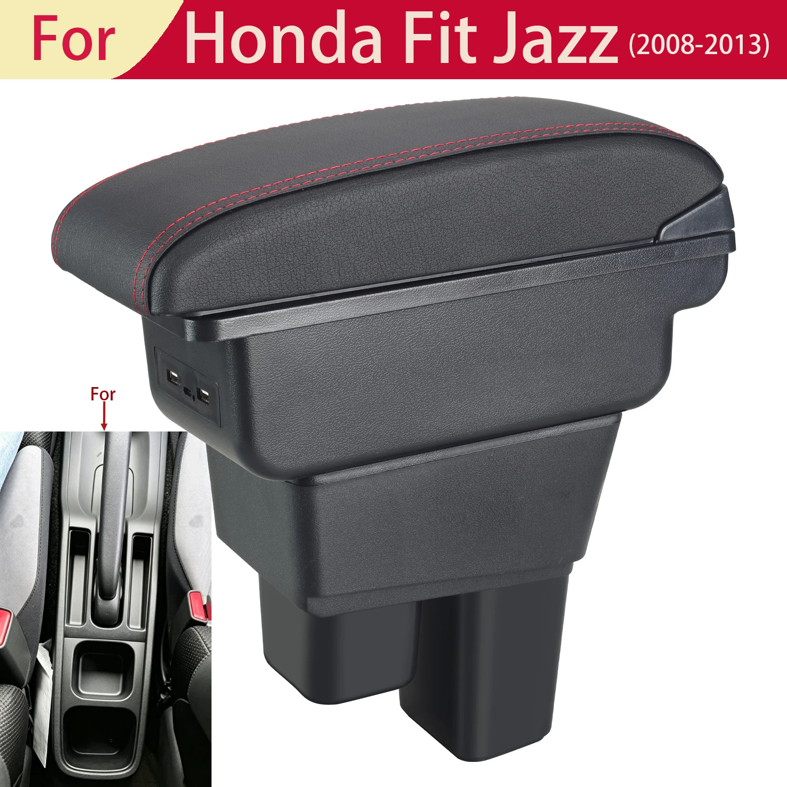 For Honda Jazz Armrest for Honda Fit Jazz 2 Car Armrest Box 2008 2009 2010 2011 2012 2013 Arm Storage Box Car Accessories