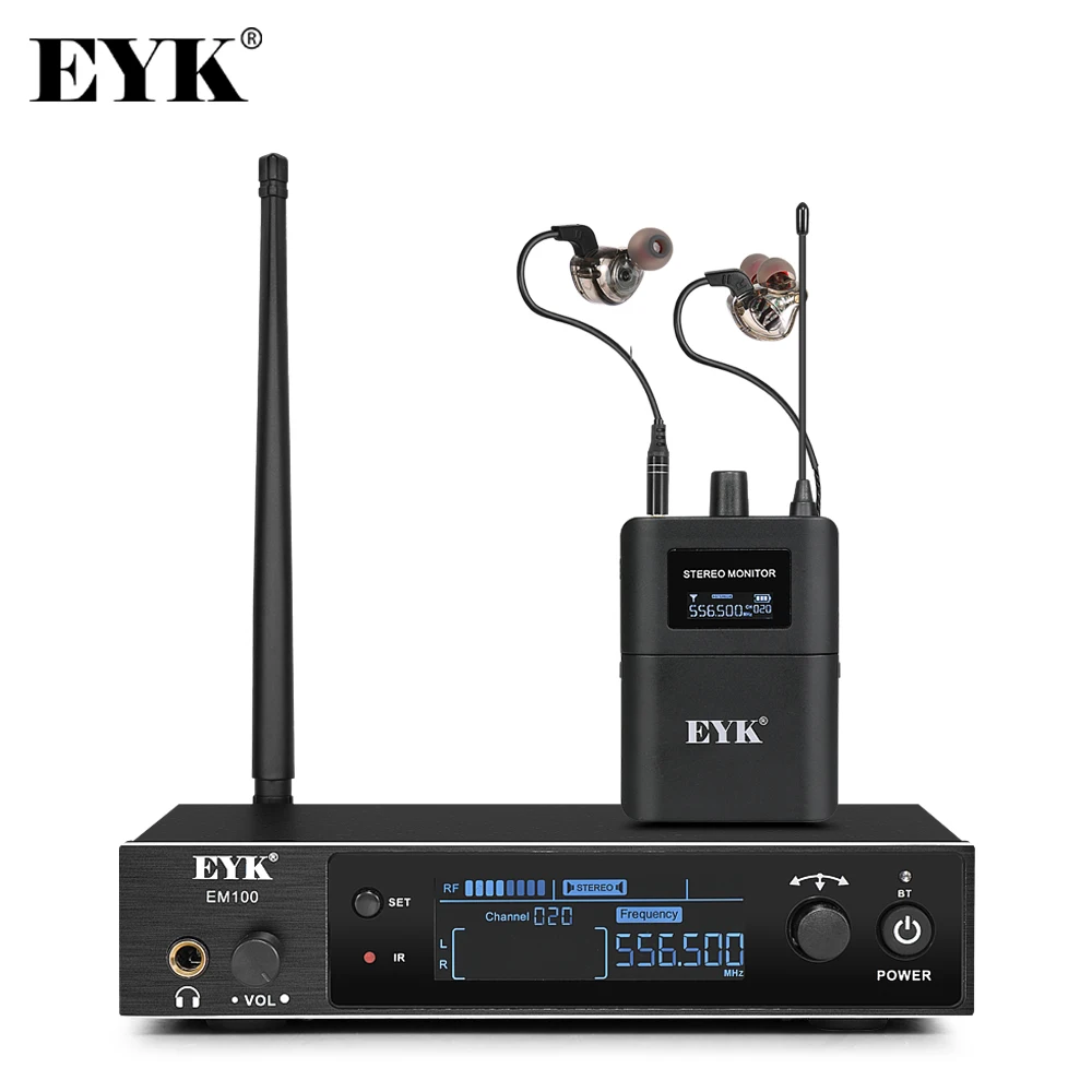 Eyk em100インイヤーモニターシステム、プロのステージステレオ、シンガースタジオ、バンドショー、ドラマー楽器用のuhfワイヤレスリターン