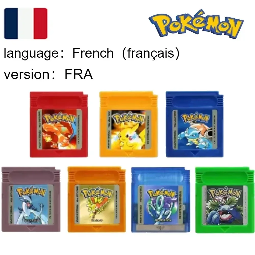 popular Pokemon Series GBC Game Cartridge 16-Bit Video Game Console Card Red Yellow Blue Crystal Gold Silver French Language FRA