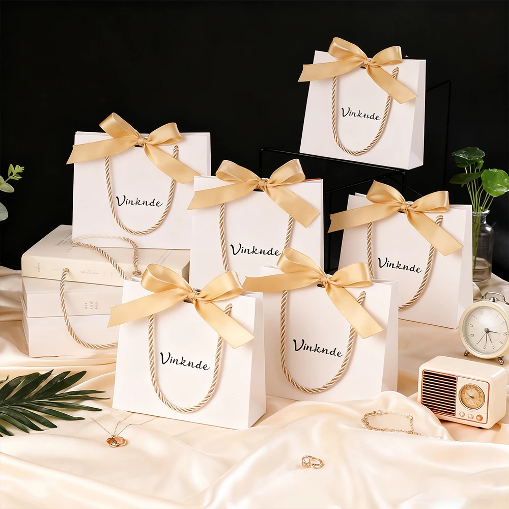 

Бумажная сумка-тоут, органайзер для ювелирных изделий, подарочный органайзер, упаковочная сумка с индивидуальным логотипом, сделай сам, дорожная сумка для рождественской свадьбы с ручкой из ленты