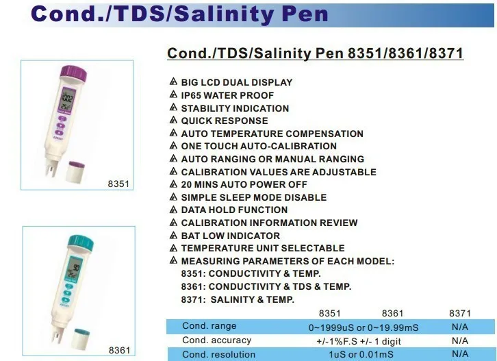Direct sellingAZ8371 pen type display salinometer/electronic salinometer measurable seawater salinity detector pen type designDi