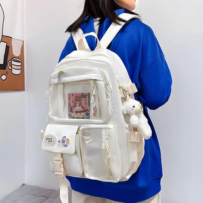 Kawaii حقائب الظهر مع قلادة حقيبة مدرسية للبنات سعة كبيرة لطيف الدب اكسسوارات الظهر للمدرسة 40X30X11 سنتيمتر/15.75