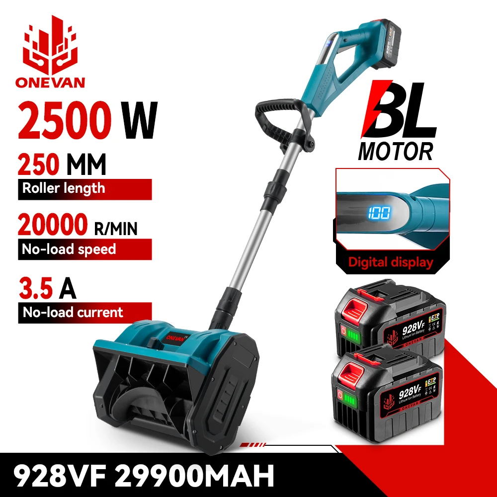 ONEVAN 2500W Brushless Electric Snow Plow 250mm Snow Sweeper Cordless Snow Shovel Clean Street Courtyard For Makita 18V Battery