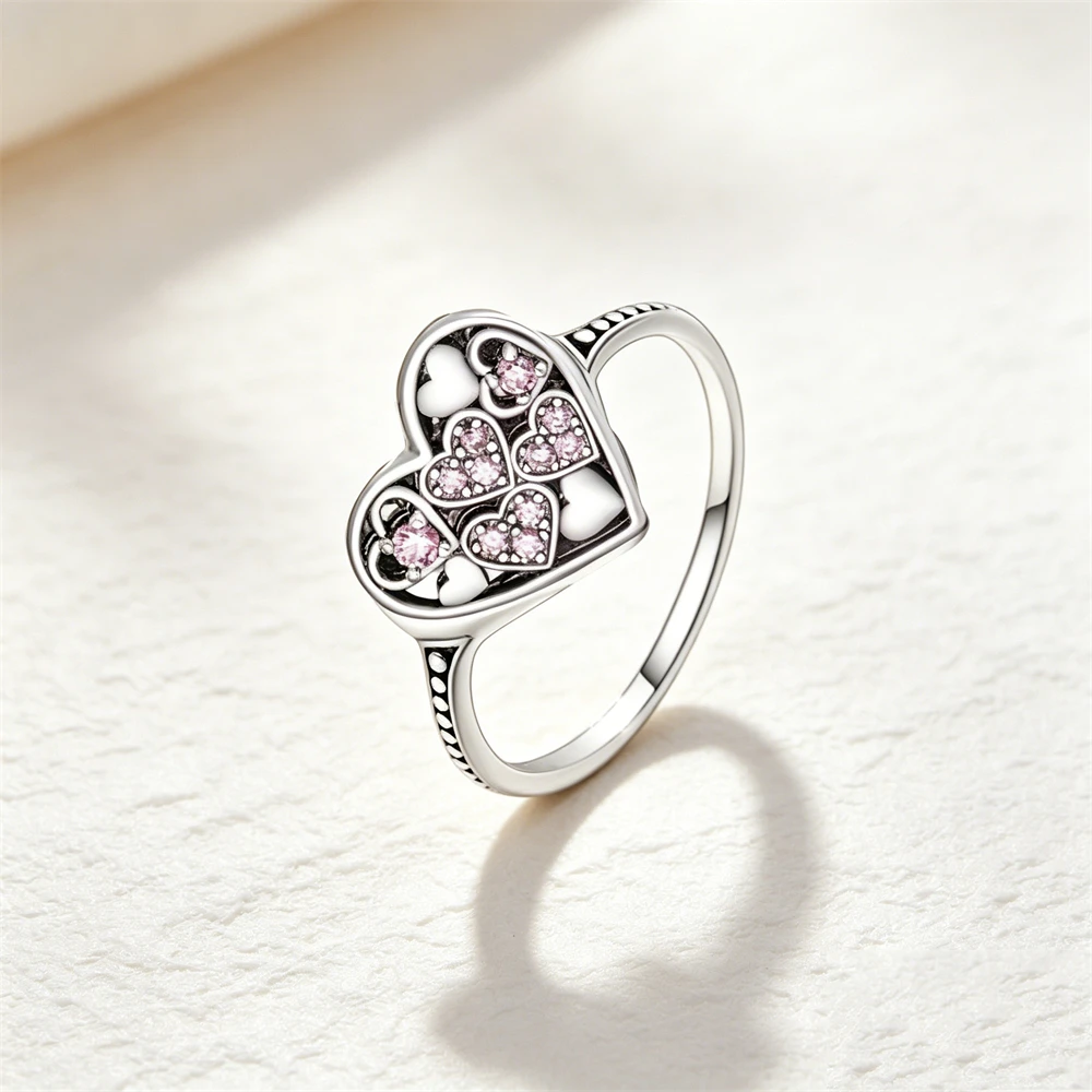 S925 Silver Stackable Cubic Zirconia Exquisite Heart shaped Star Flower Wedding Ring Fashion Rose Couple Women's Jewelry Gift - view 2