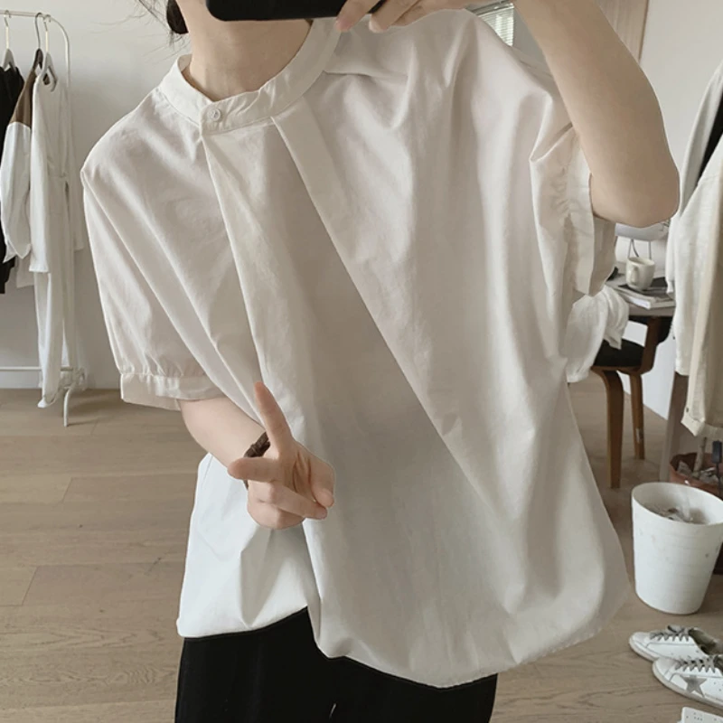 OCEANLOVE Summer Blouses Irregular Loose Solid Summer Short Sleeve Women Shirts Korean Fashion Simple Blusas Mujer Tops