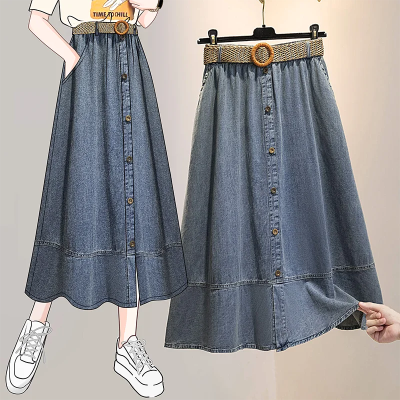 

Юбка Hebe Sle A-Line, женская джинсовая юбка больших размеров в стиле ретро, стройнящая фигуру, весна-осень, новинка, дизайн с высокой талией