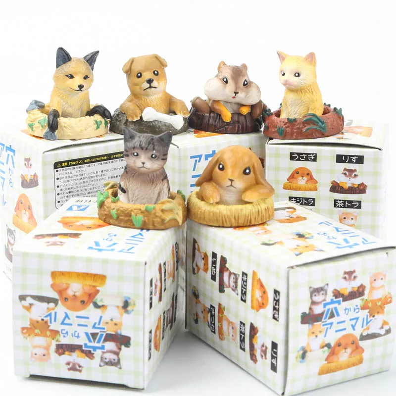 Original kawaii niedliche Tiere in Höhlen Serie Hund Katze Fuchs Hamster Anime Figur Action figur Mini Modell Spielzeug Geschenk