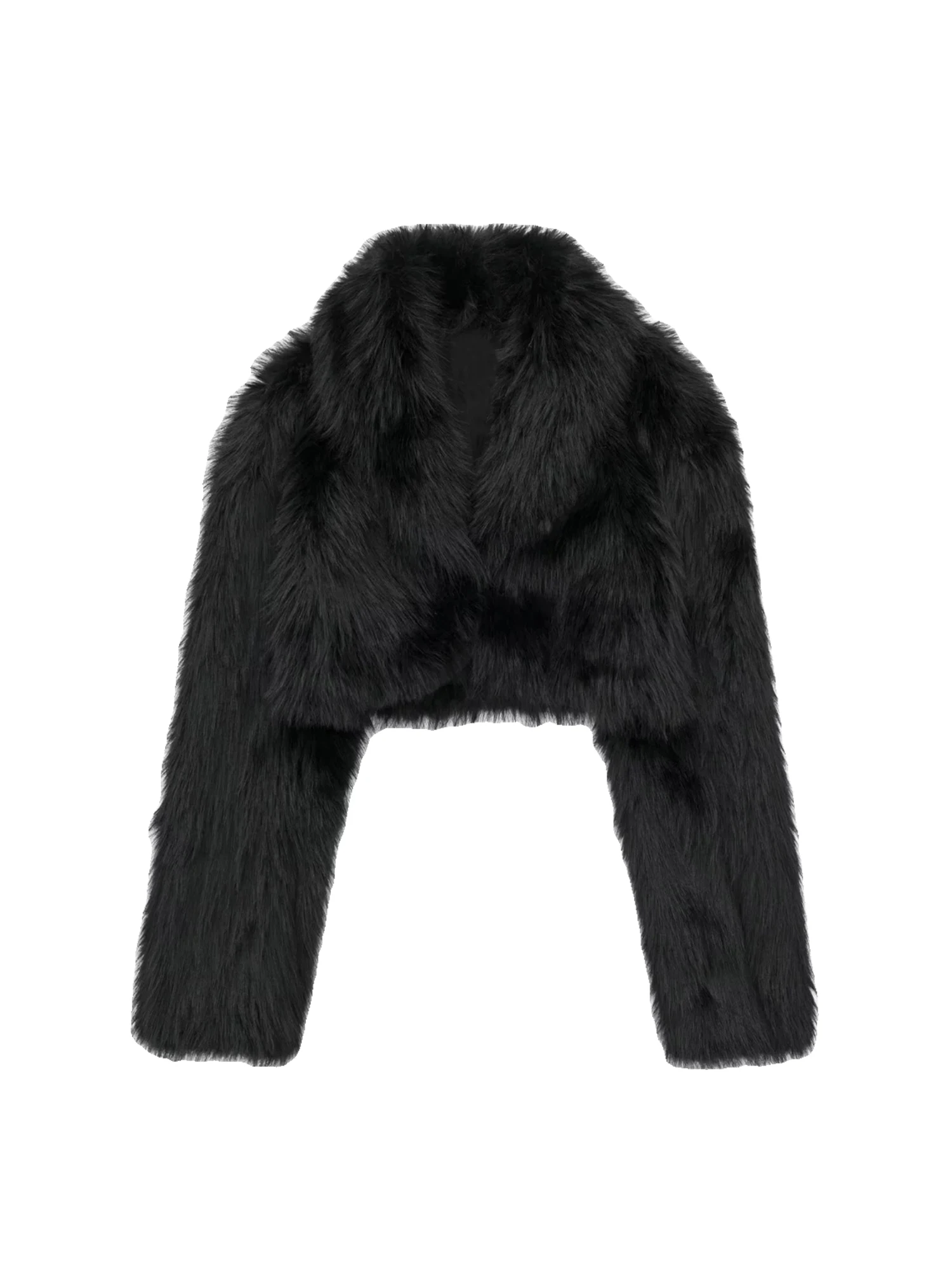 

Women Black Gothic Faux Fur Coat Thick Warm Vintage 2000s Long Sleeve Sheepskin Overcoat Plush Cropped Coats Clothes Winter 2025