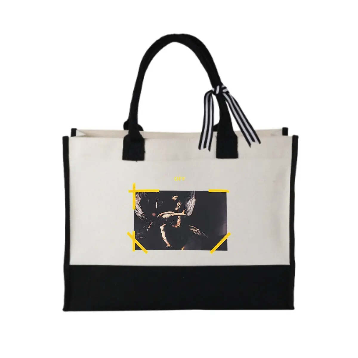 

Классическая картина с этикеткой OFF Повседневная лоскутная холщовая сумка для бега в кофейне