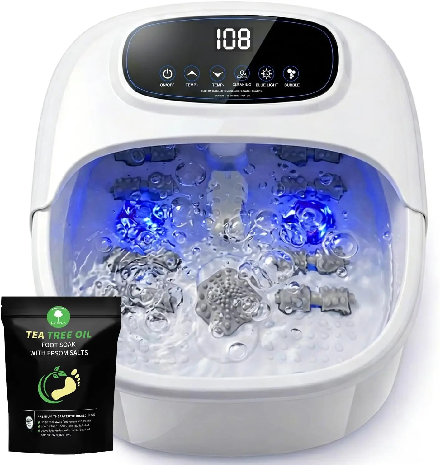 

Foot Spa Bath Massager with Heat & Bubbles, Soaking Tub with UV Ozone, Adjustable Temp, Manual Rollers, Gift Set with Bath Salts