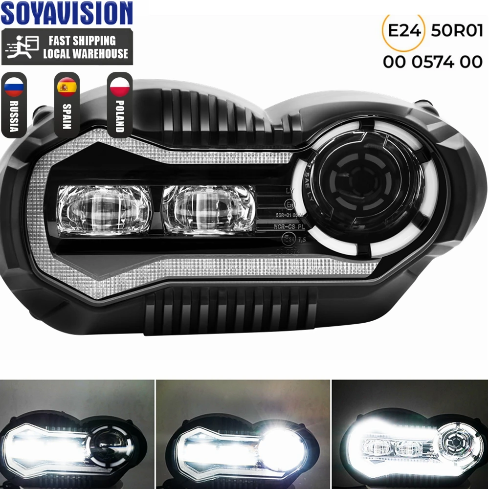 E24 E9 E-Mark Approved 65W Motorcycle LED Projector Headlight Assembly For BMW R1200GS Adventure LED DRL Fog Headlamp 2005-2013