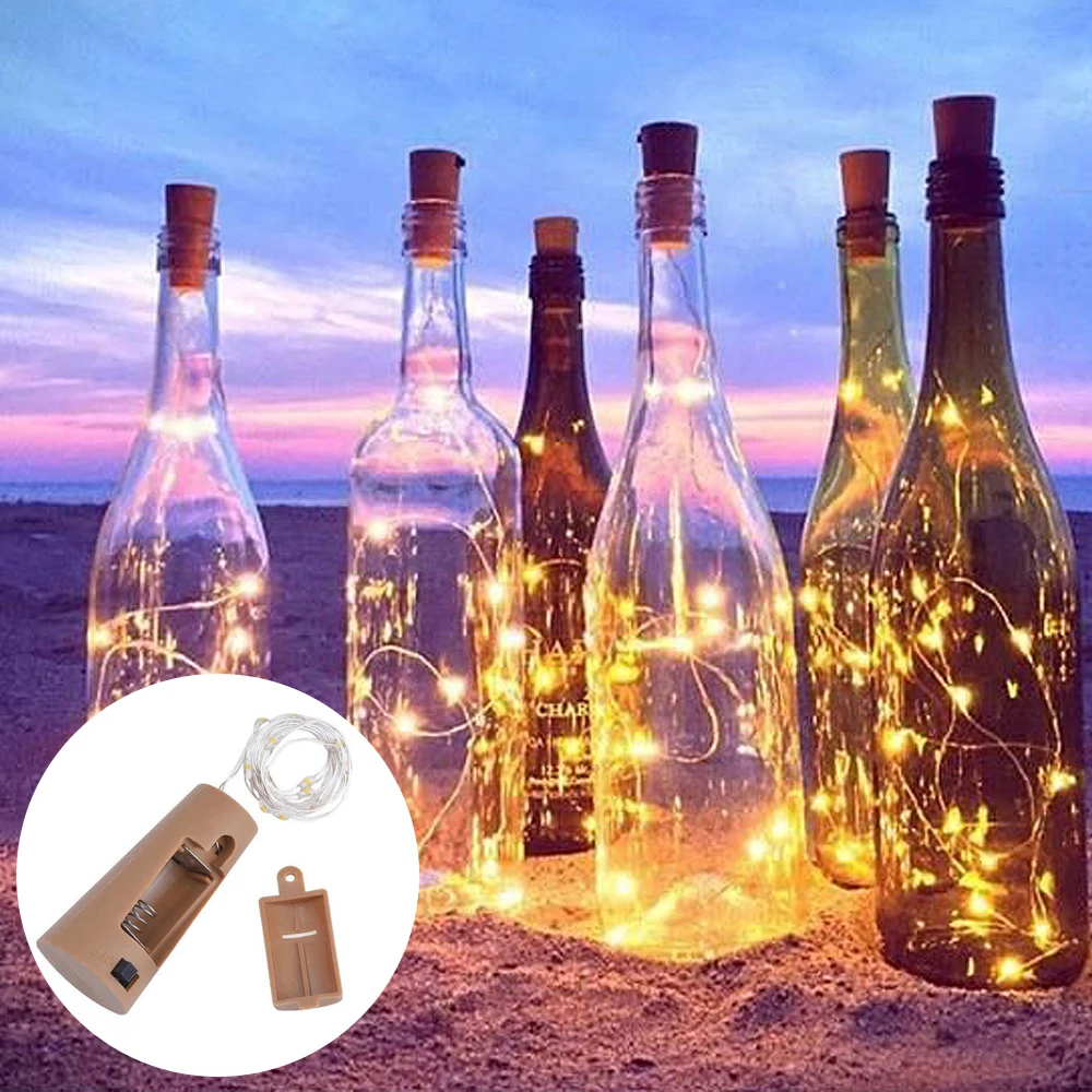 2M Wine Bottle Lights String Festival Wire Decor Outdoor Copper For Xmas Fairy Battery Craft Led Garland Cork Christmas