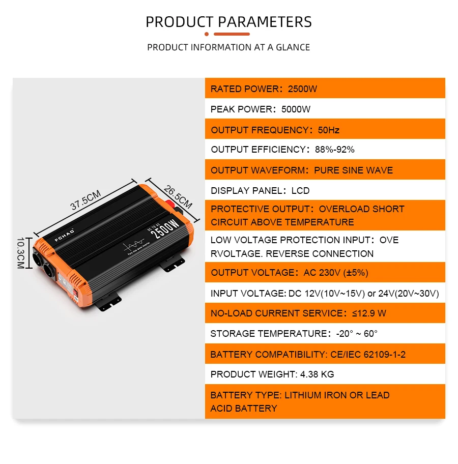 FCHAO pure sine wave inverter 12v 24v 48v 220v 230v 2500W dc to ac Transformer Power Converter solar inverter with LCD display