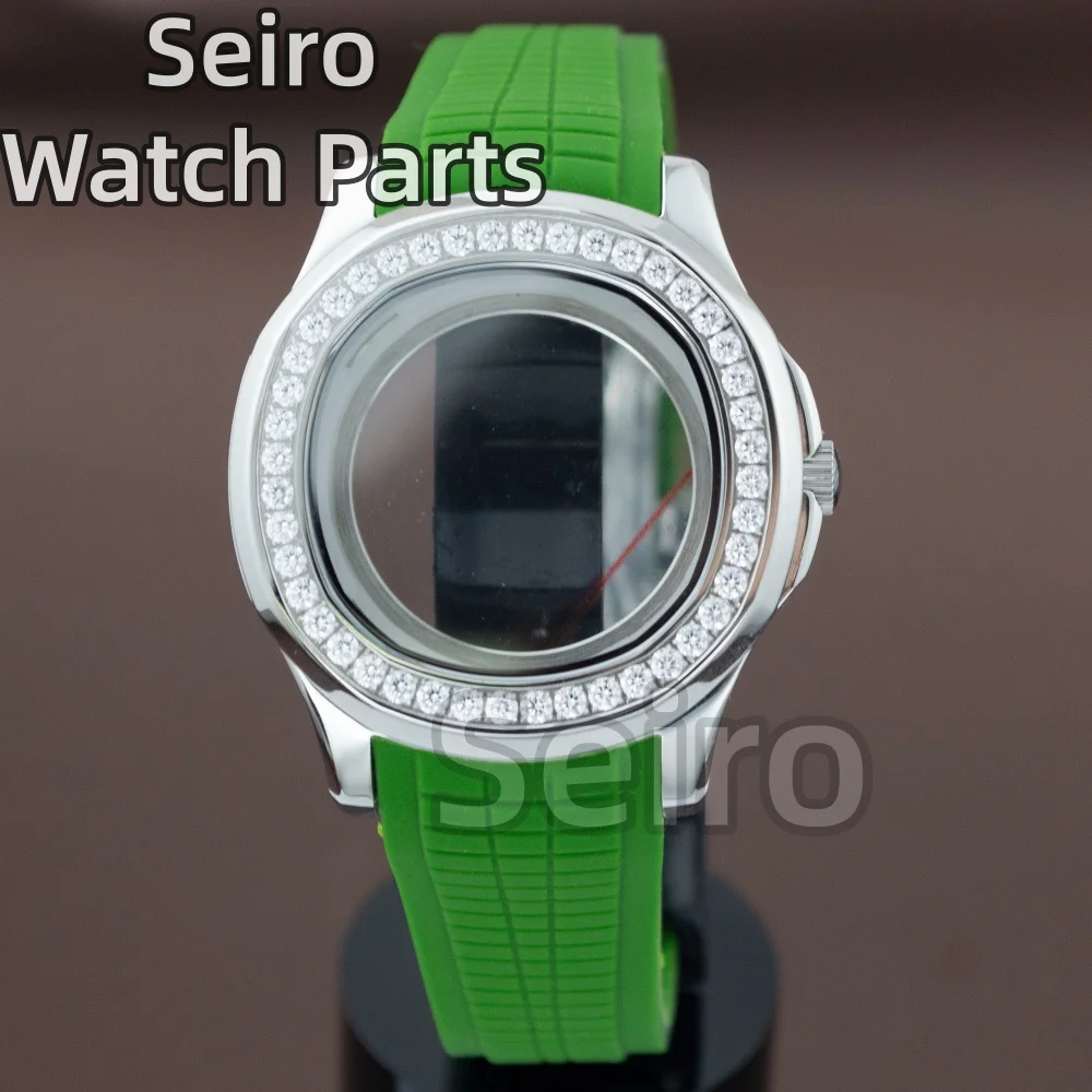 

Часы 42 мм с корпусом из стали 316L с бриллиантами, совместимые с механизмами AQUANAUT Nautilus NH34, NH36, с резиновым ремешком, циферблатом 32 мм и зелеными светящимися стрелками.