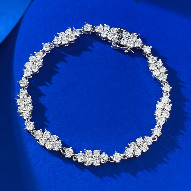 New 925 Silver Bracelet Women's Fresh Full Diamond White Bracelet Daily Classic Fashion Wedding Jewelry Gift