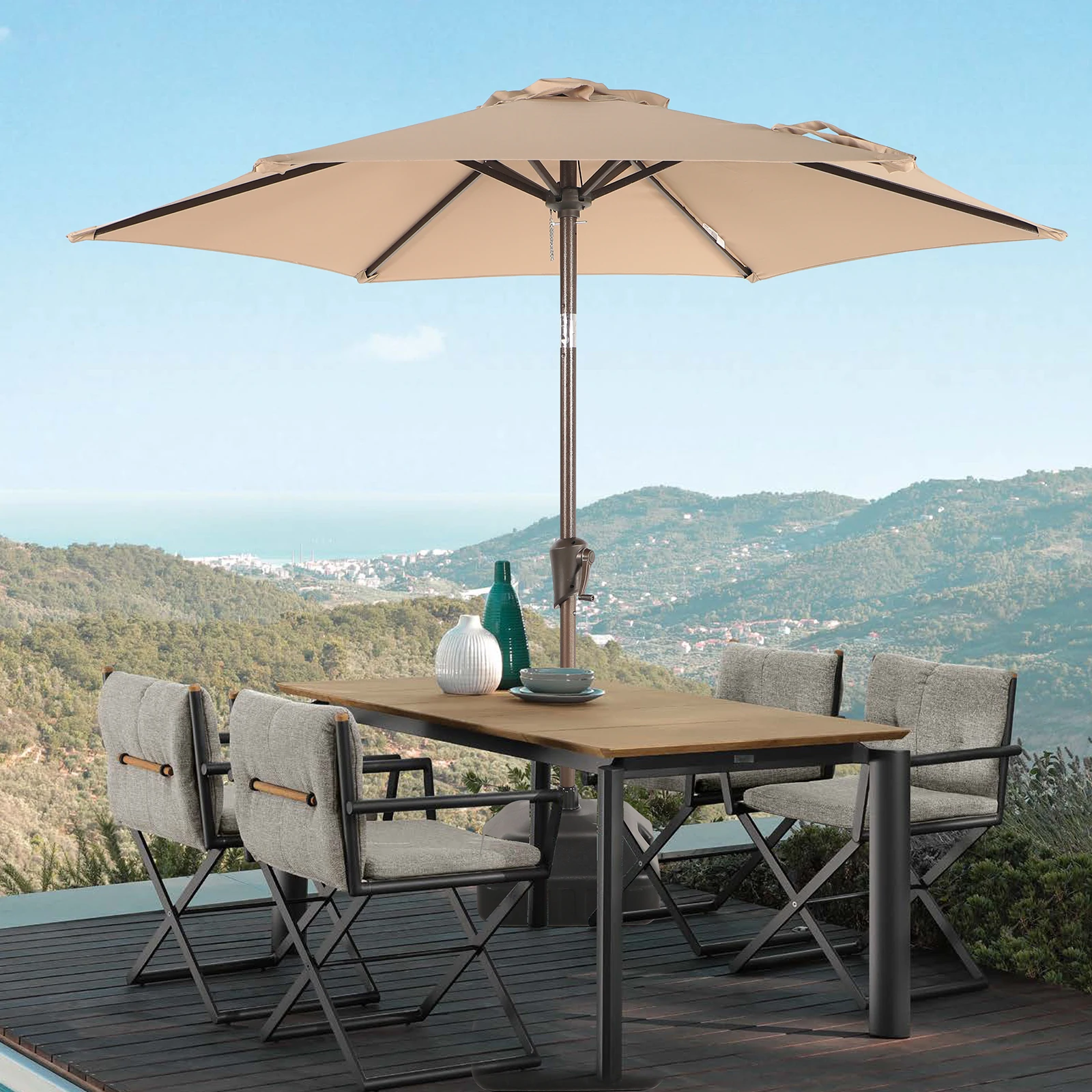 JARDINA Outdoor Patio Polyester Canopy Market Beach Umbrella 7.5FT Waterproof UV Protection Sunshade Without Umbrella Stand