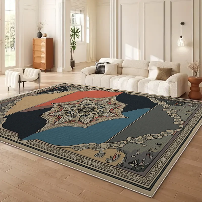 Europäischer Teppich im Schwarz-Gold-Hofstil für das Wohnzimmer, leicht zu reinigen und strapazierfähig, Schlafzimmer-Bettvorleger