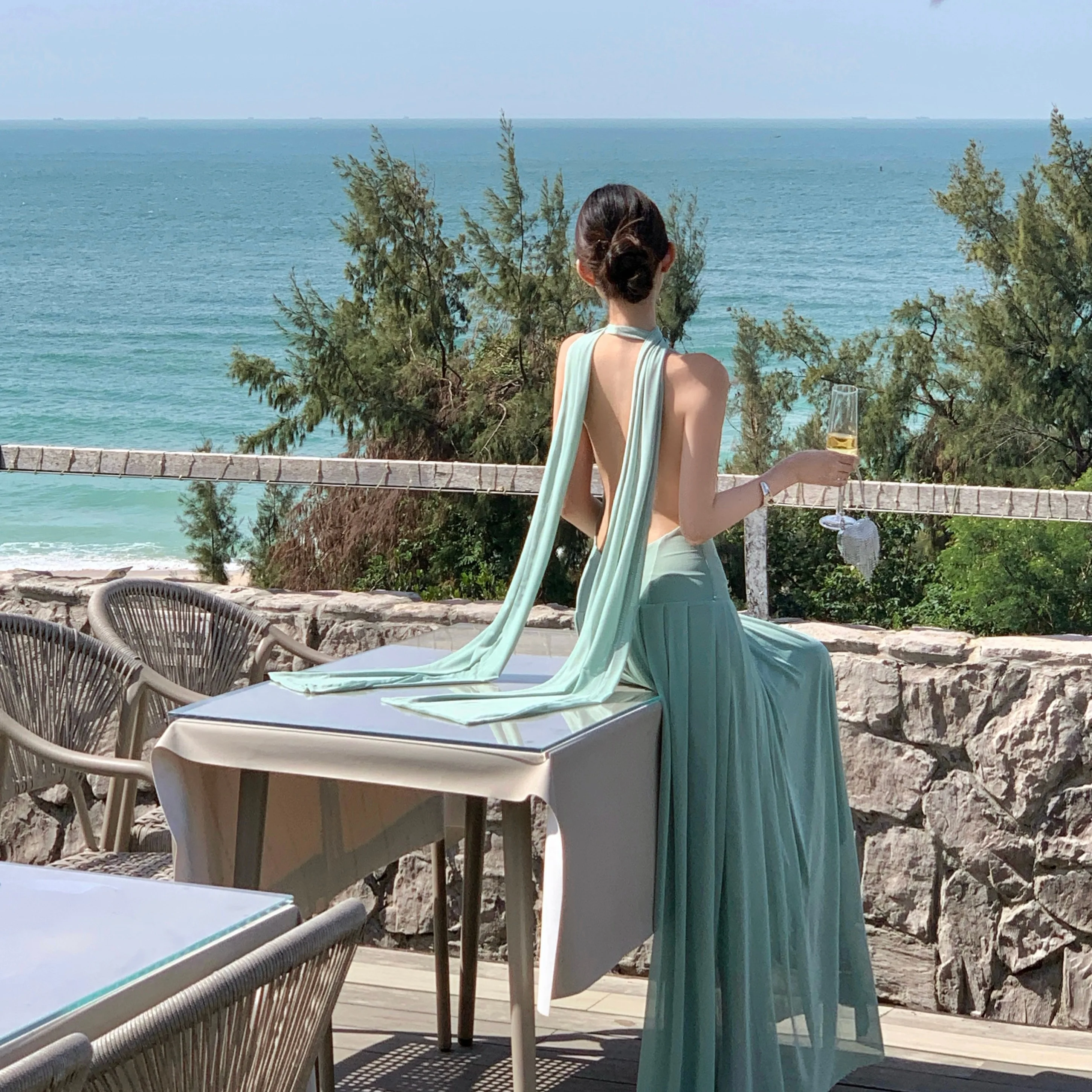 

Sexy Ne Hanging Long Dr Beach Vaion Bal High Waist Slim Fit Summer Polyester Fiber Ciwalk A-Line Skirt