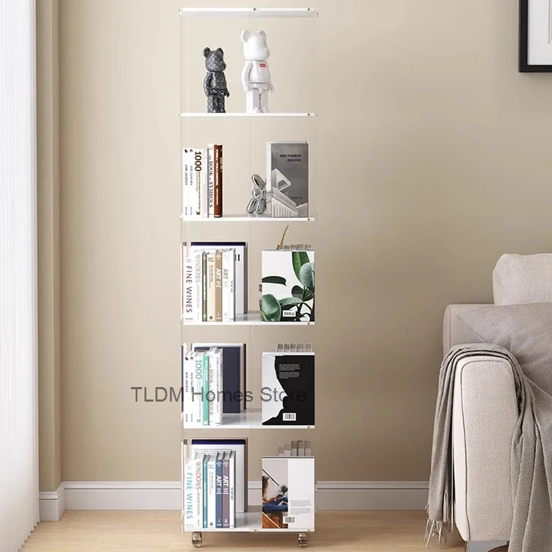 White Metal Book Shelf Accessories Acrylic Items Industrial Storage Magazine Rack Minimalist Estante De Livro Library Furniture