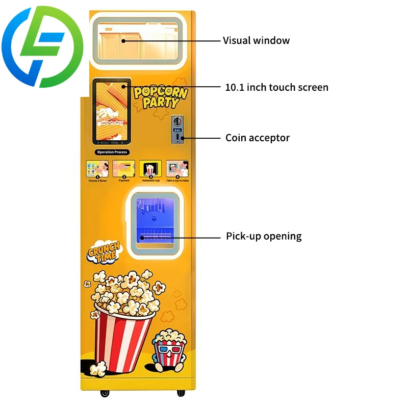 Customized Hot Air Fully Popcorn Coin-operated Automatic Machine Flavored Popcorn Maker Vending Machine