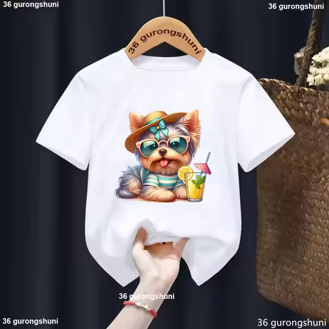 Yorkshire Terrier Dog Print Boys T-Shirt Funny Vacation Tshirt Cute Toddler Tshirt Summer Fashion Girls T-Shirt Tops1-13y