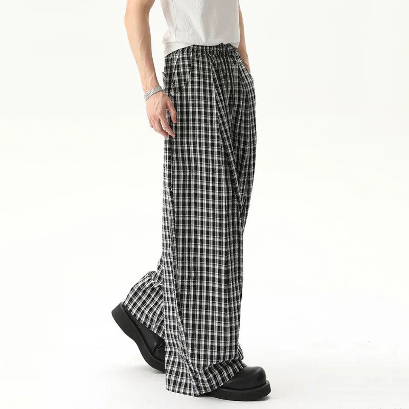 FEWQ Plaid Design Men's Casual Pants Pocket Niche Wide Leg Contrast Color Menswear Loose Straight Male Trousers Tide 24K4072 #3