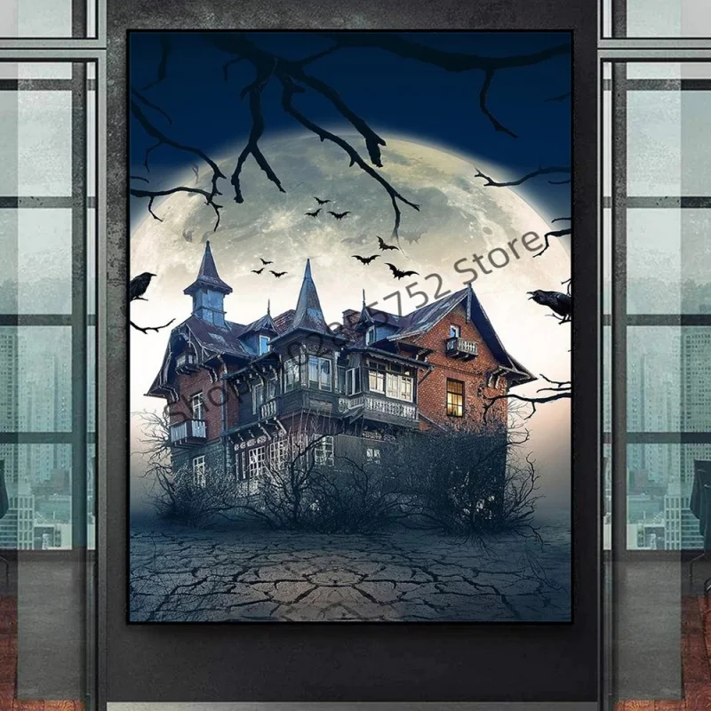 Classic Horror Haunted House Halloween Wall Art Vintage HD Oil On Canvas Posters And Prints Spooky Family Living Room Decor Gift