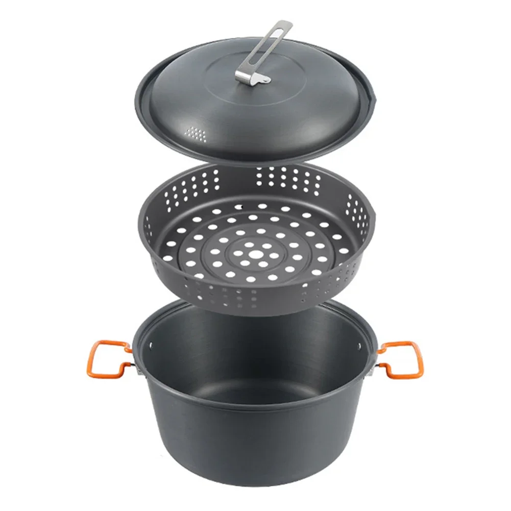 1pc Outdoor Soup Pot Set Steamer With Storage Bag 4.5L Aluminum Alloy Hanging Pot Steamer Set For Camping Hiking Picnic Cookware