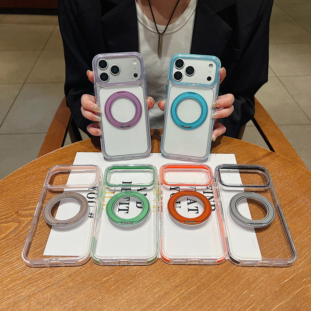 

Hot 360°Rotating Bracket Anti-Drop Clear Case For iPhone 12 13 14 15 16 17 Pro Max Plus Magnetic Kickstand Wireless Charge Cover