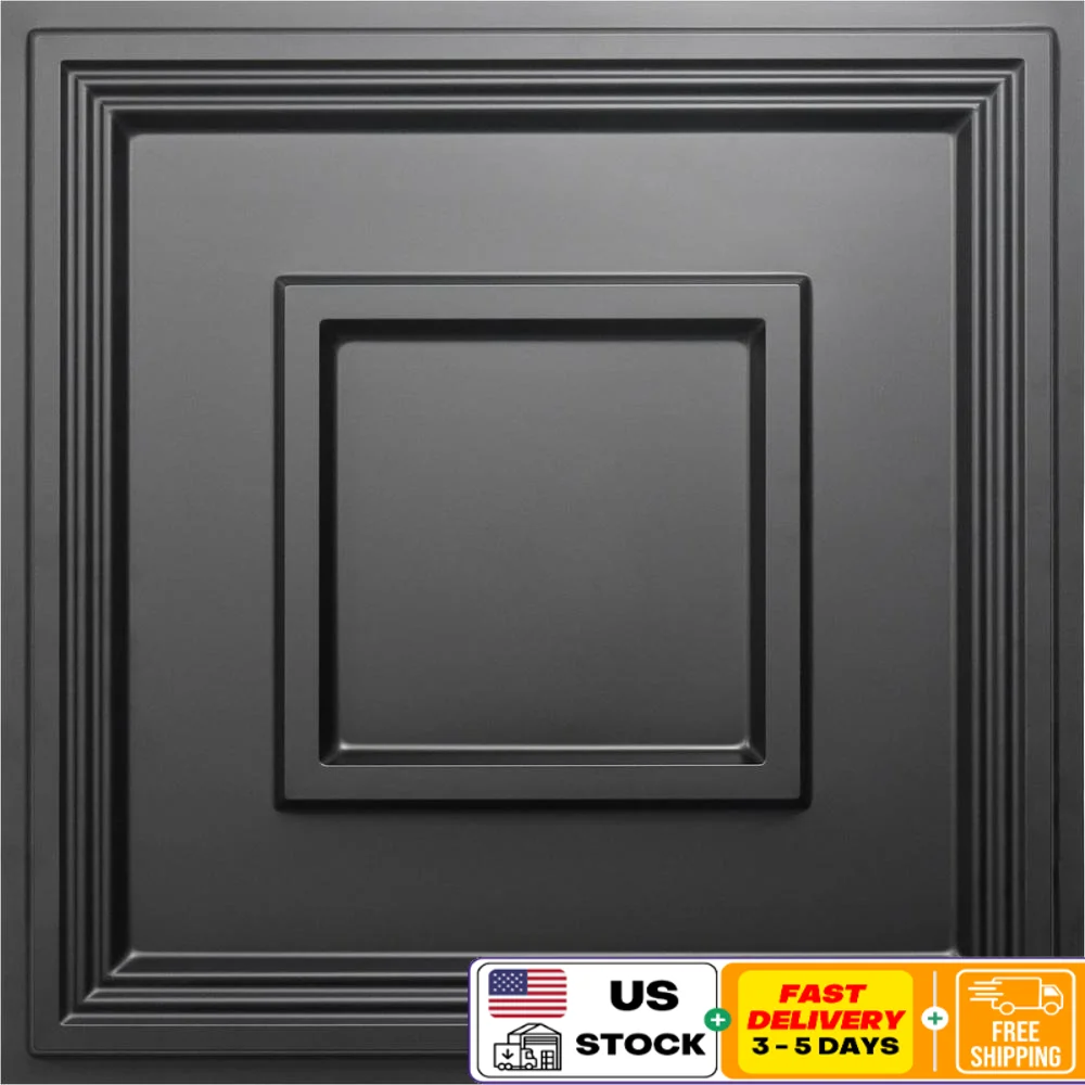 Drop Ceiling Tile PVC 24x24in 12-Pack Water Resistant Covering Commercial Residential Use Black