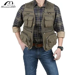 MaiDangDi Spring/Summer Men's Mesh Work Vest Work Style Multi Pocket Decorative Jacket Extra Large Men Top Daily Casual Coat