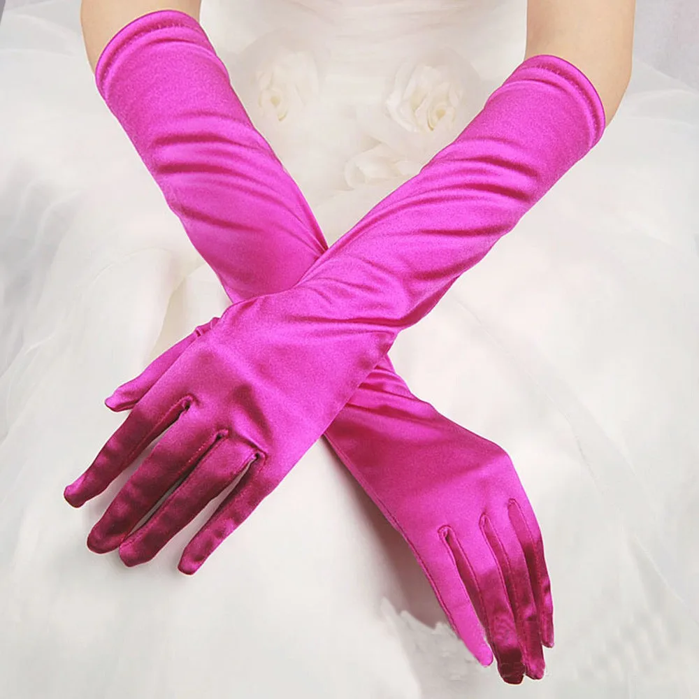 Full Finger Long Bride Cheap Wedding Accessories Bridal Elbow Gloves Red Ladies Satin Finger Long Gloves Elegant Party Gloves