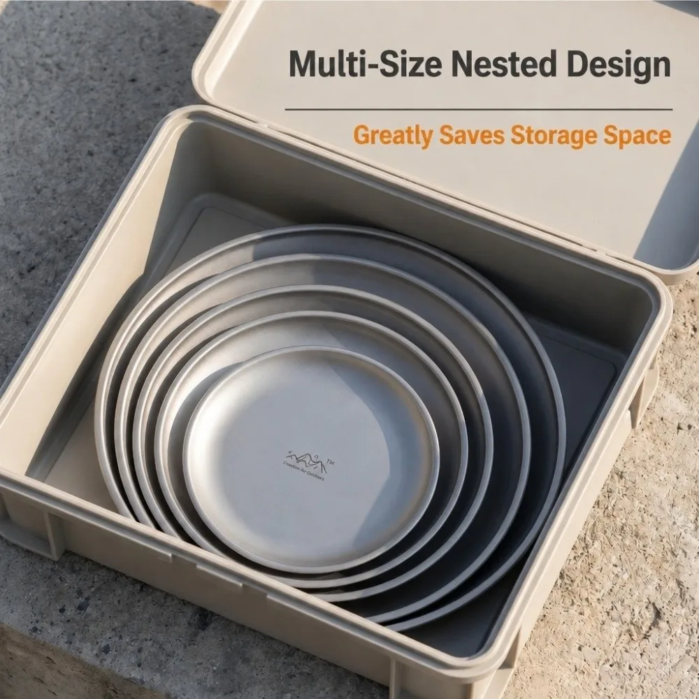 Outdoor Supplies Ultra Lightweight Camping Plate Stackable Stainless Steel Titanium Camping Plate Travel Tableware Barbecue