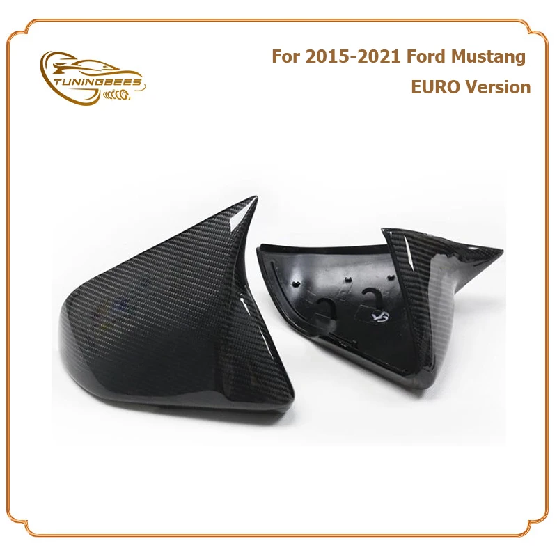 Real 3K Gloss Carbon Fiber Rearview Side Door Mirror Cover For Ford Mustang 15 16 17 18 19 20 21 European Version