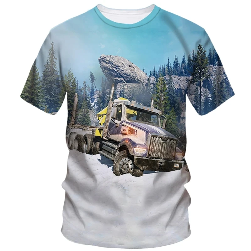 Fashionable and interesting truck pictures for men\'s t-shirts trend digital printing casual round neck short sleeved top