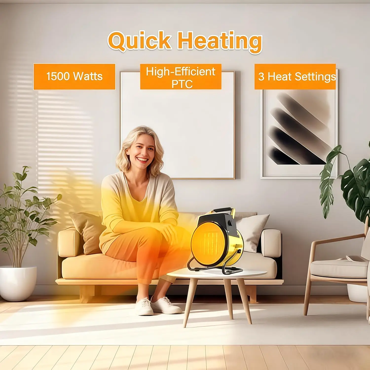 سخان سيراميك PTC محمول للفناء، سخان كهربائي خارجي ثلاثي الأوضاع للسطح، المرآب، الدفيئة