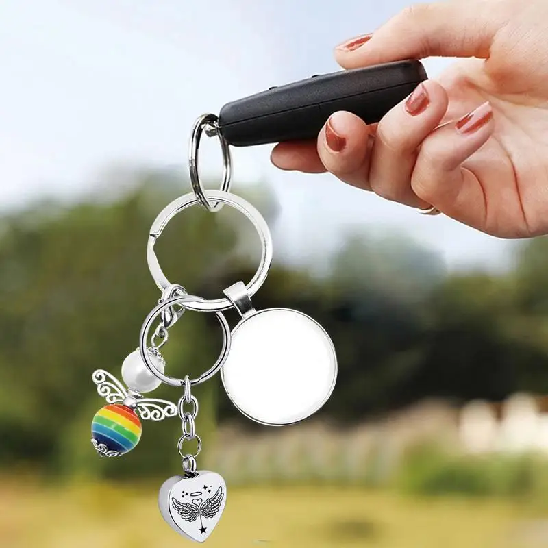 Urn Keychain For Ashes Stainless Steel Cremation Urn Necklace With Angel Wing Cremation Jewelry Heart Design For Yourself Family