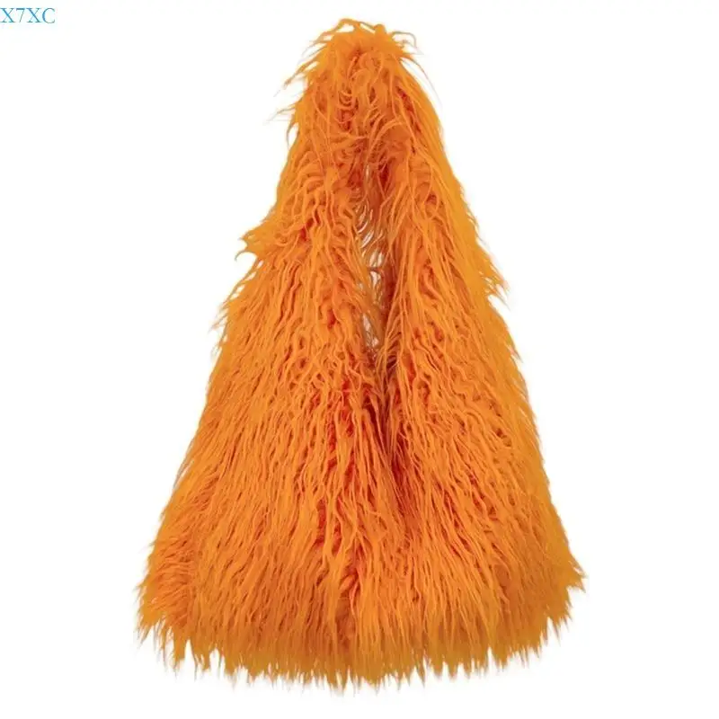 X7XC Edgy Y2K Plush Shoulder Bag Blazings Hot Vixens Long Hair Bag Underarm Girls Bag