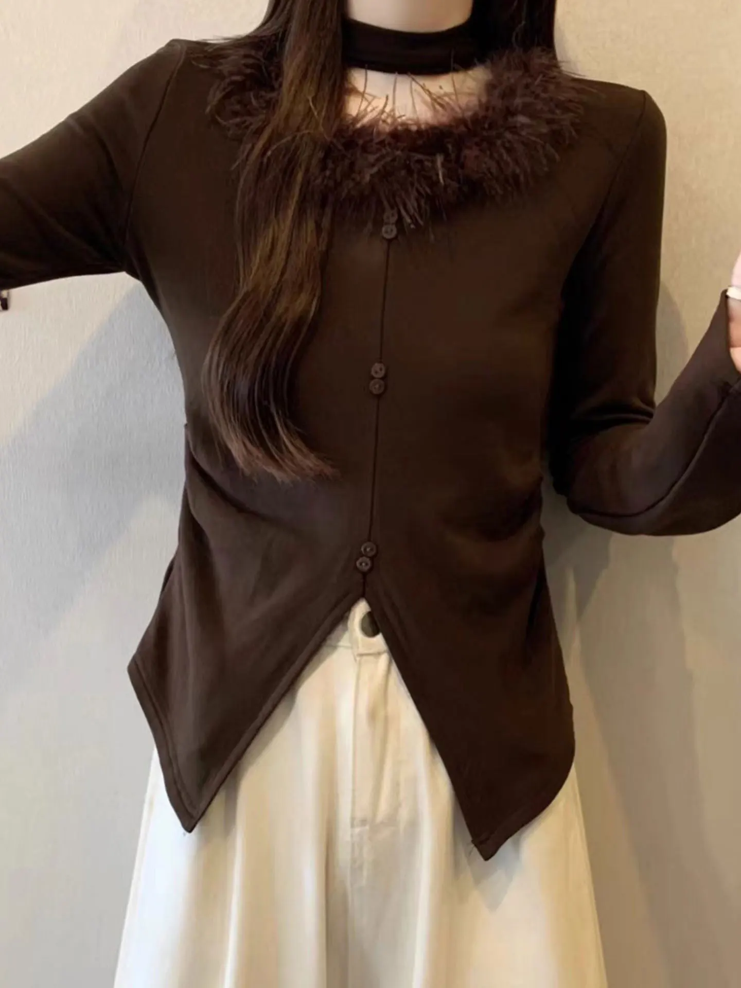 

Женская модная универсальная кофта с длинным рукавом, воротником-стойкой и отделкой из меха норки, осенне-зимняя, больших размеров