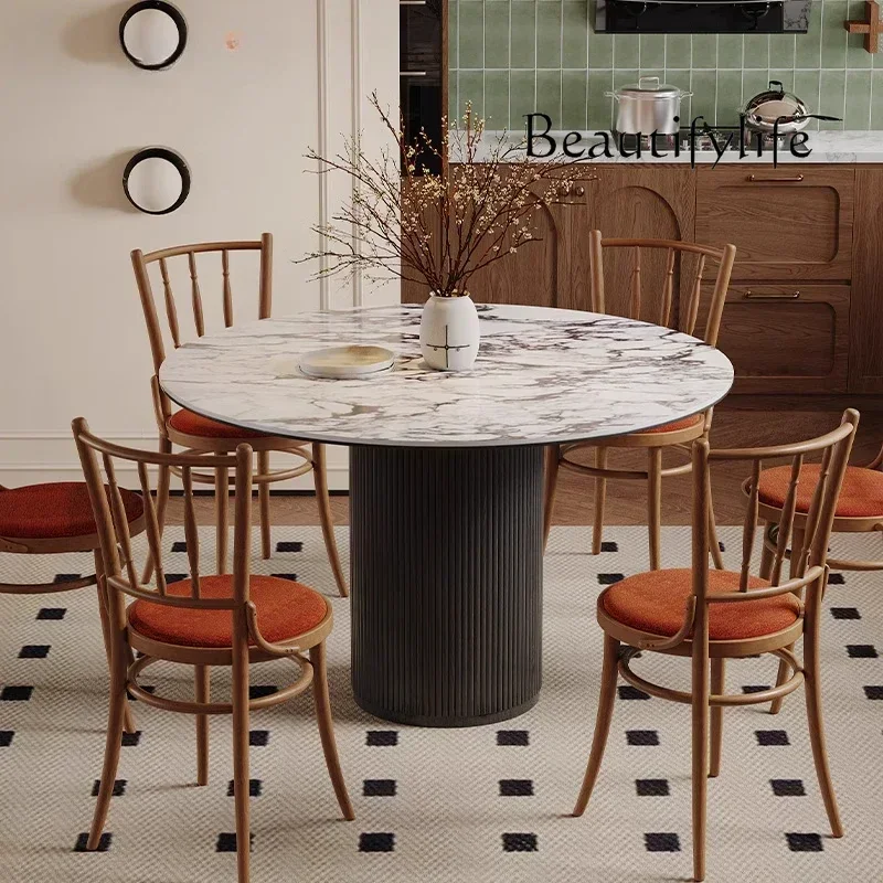 

N French retro dining table and chairs black living room home round 2023 new