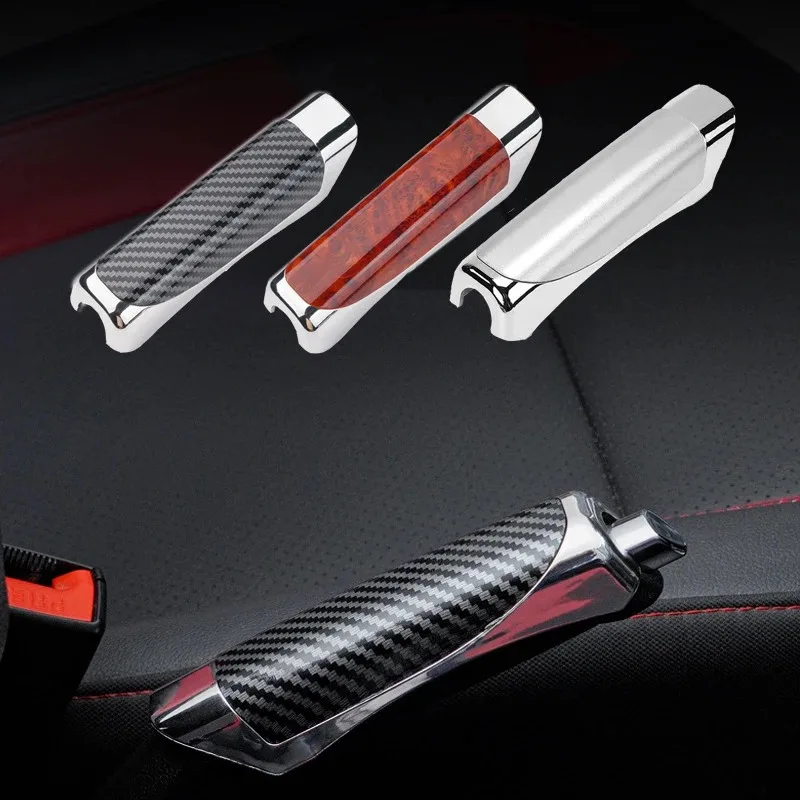 1PCS Car Handbrake Cover Protector - Carbon Fiber/Wood Grain Style Anti-Slip Water & Dust Resistant Car Interior Accessory