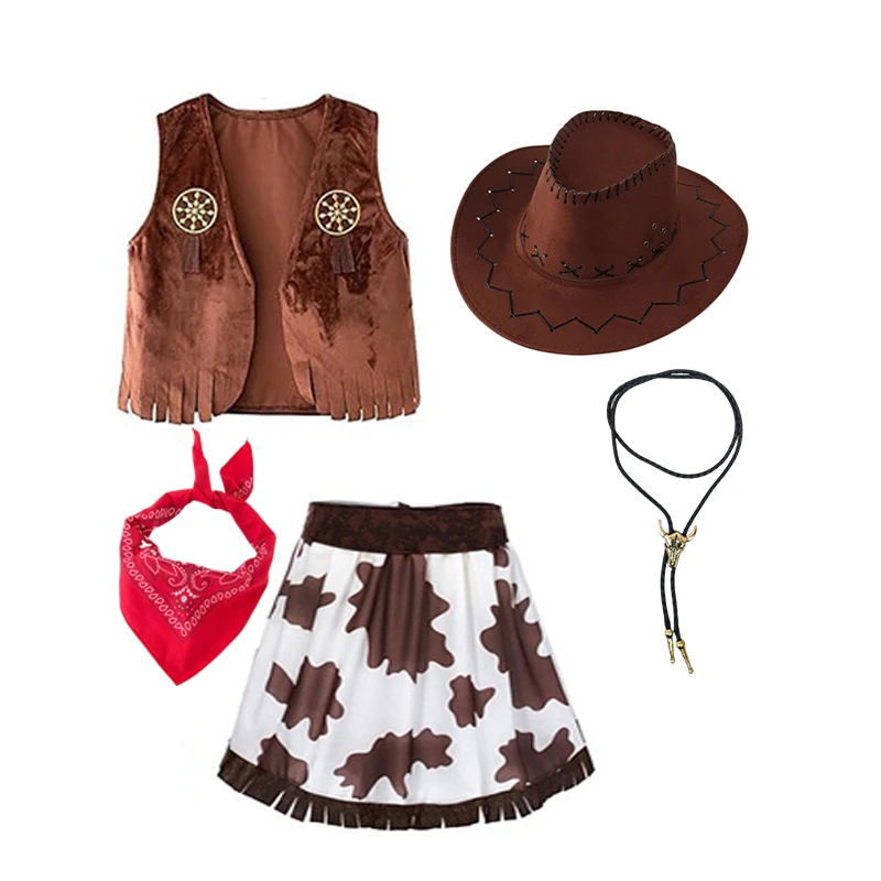 Mädchen Western Cowgirl Komplettes Cosplay-Kostüm-Set Kinder Halloween Karneval Geburtstag Wilder Westen Faschingskostüm – Detail 3