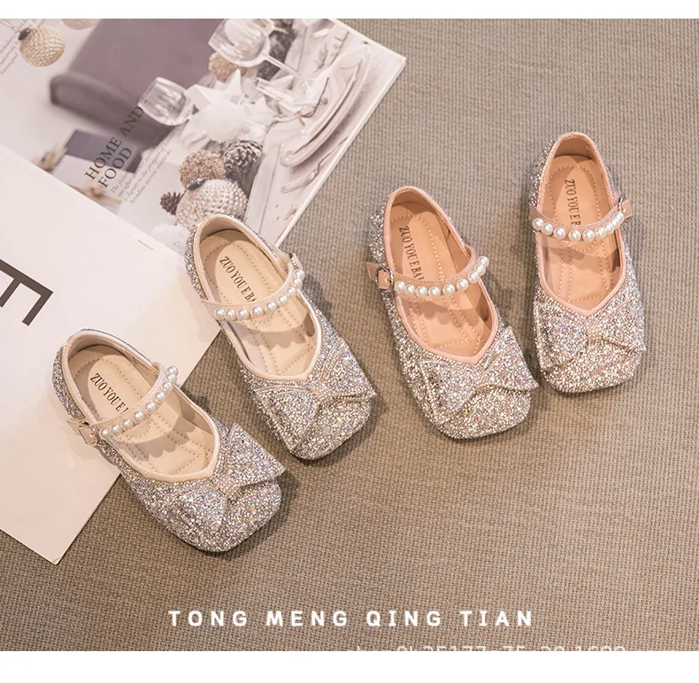 Girls' Princess Shoes 2024 New Spring and Autumn Children's Baby Single Shoes Soft Soled Rhinestone Princess Shoes