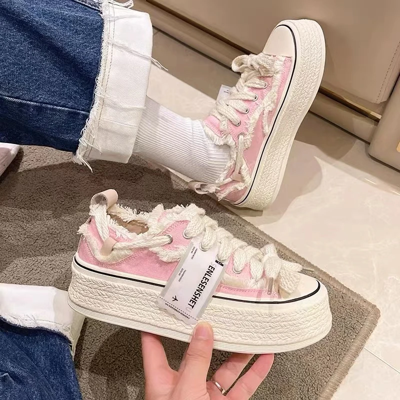 New Style Fashion Women Casual Canvas Platform Shoes donna High Top Vulcanize Pink Floral espadrillas Tennis Sneakers femminili