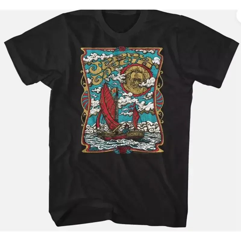 Jerry García Sans Souci barco de vela camiseta para hombre ola de mar nubes banda de Rock