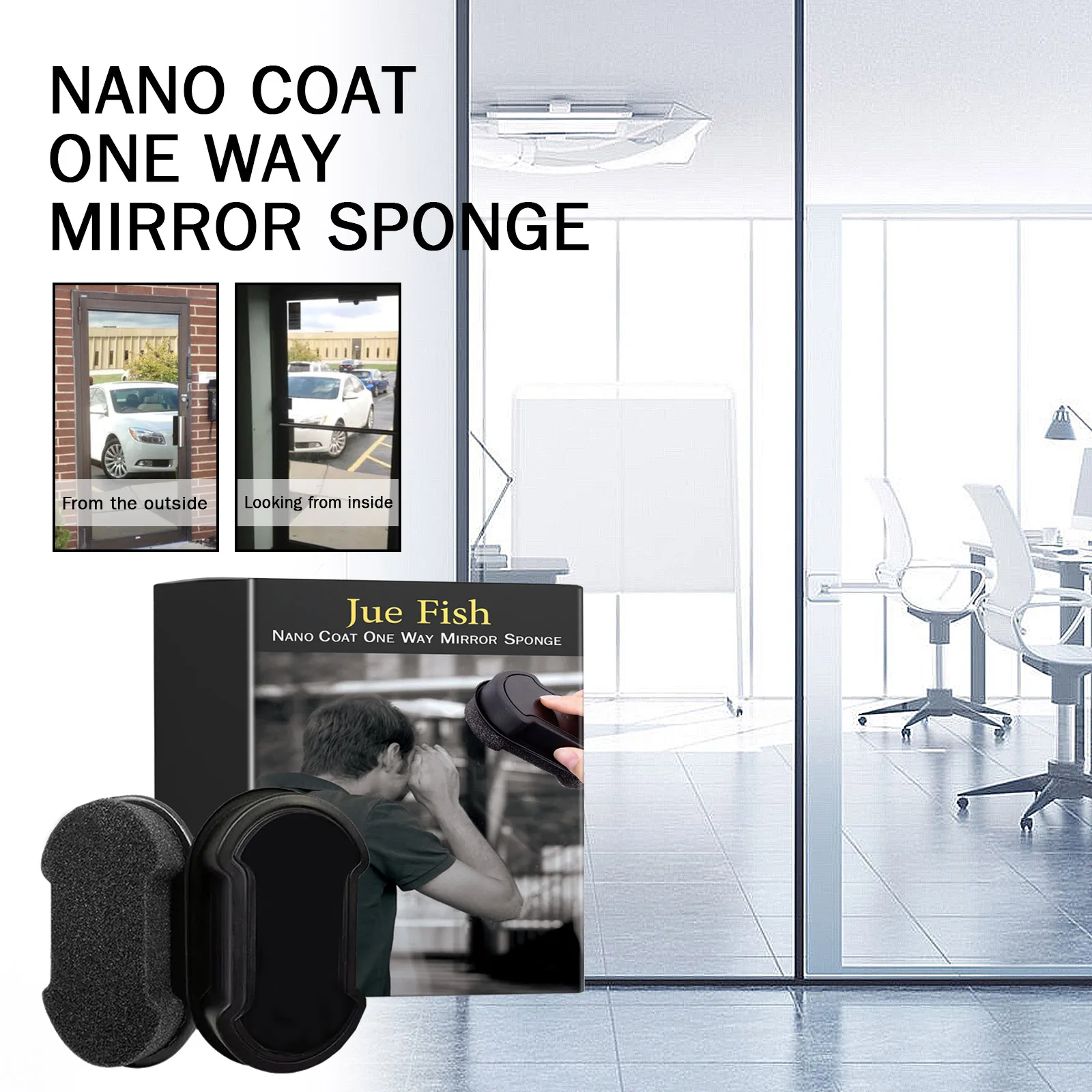 JUE FISH Nano Coat One Way Mirror Sponge Nano Glass Coating Car Window Privacy Wipe Windshield Bathroom Office Floor Window