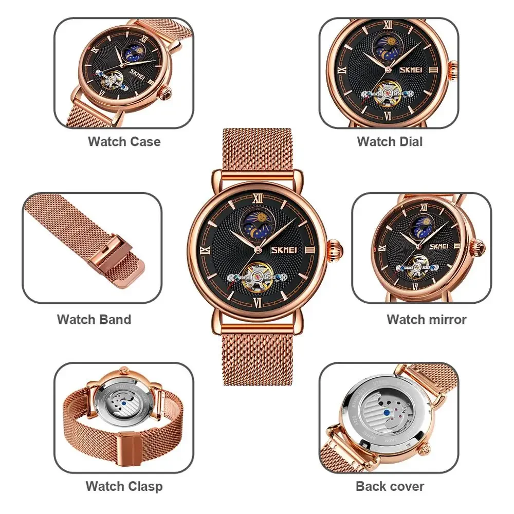 Imagem -05 - Skmei 9220 Moda Impermeável Relógio Mecânico Tourbillon Oco Out Full-automatic Mens Steel Band Ver