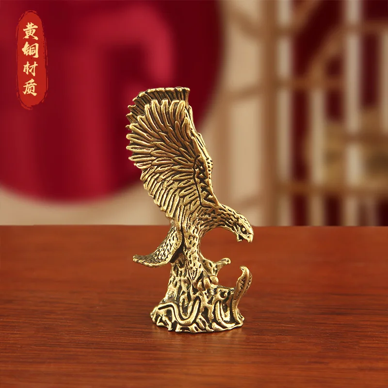 Brass Figurine, a Symbol of Great Ambition, Office Tea Pet, Large Eagle with Spread Wings and a Snake in Its Beak, Creativ