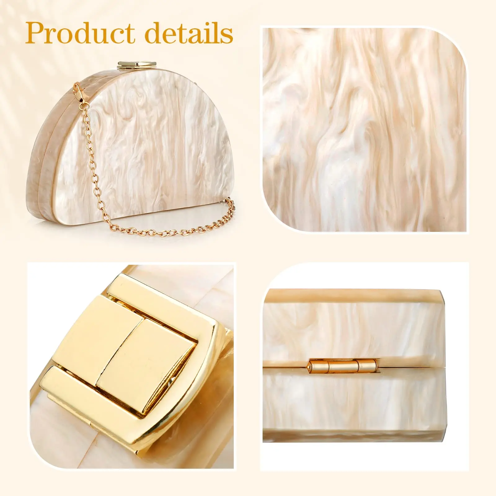 Elegant Clutch Purses Women Messenger Bag Apricot Shoulder Acrylic Clutches Vintage Woman Evening Bag Cocktail Party Purse Prom